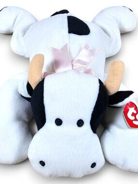 Ty Pillow Pals Moo Cow Plush Stuffed Toy Black White w/ Tags Vintage 1994 14"